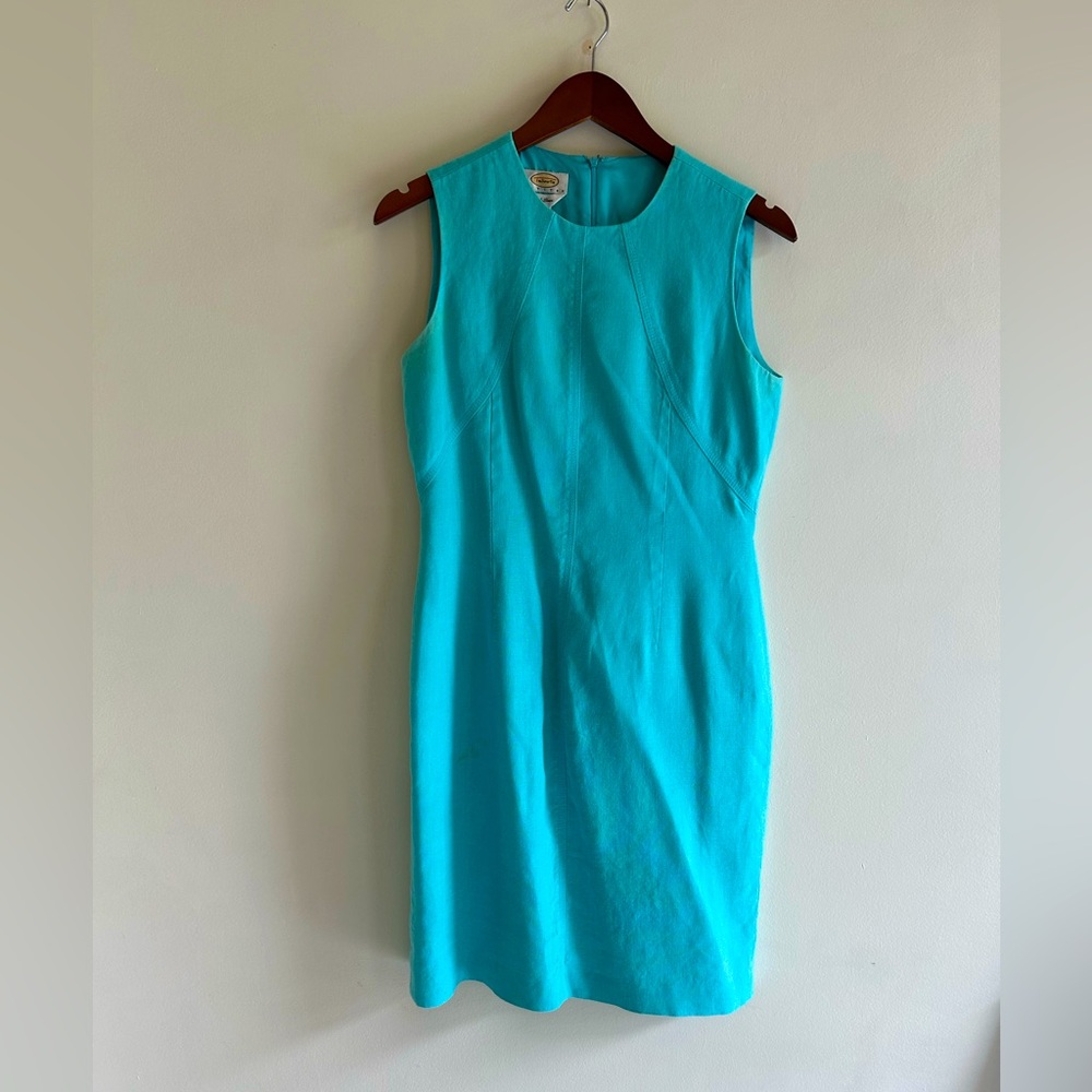 Talbots Blue Sleeveless Sheath Dress Crew Neck Midi